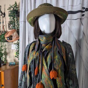 Handmade Felted Scarf/Necklace with Terracotta Tulips Art to Wear OOAK!